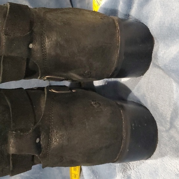 Ugg black leather side zip knee high adjustable calf heeled boots - Picture 4 of 13